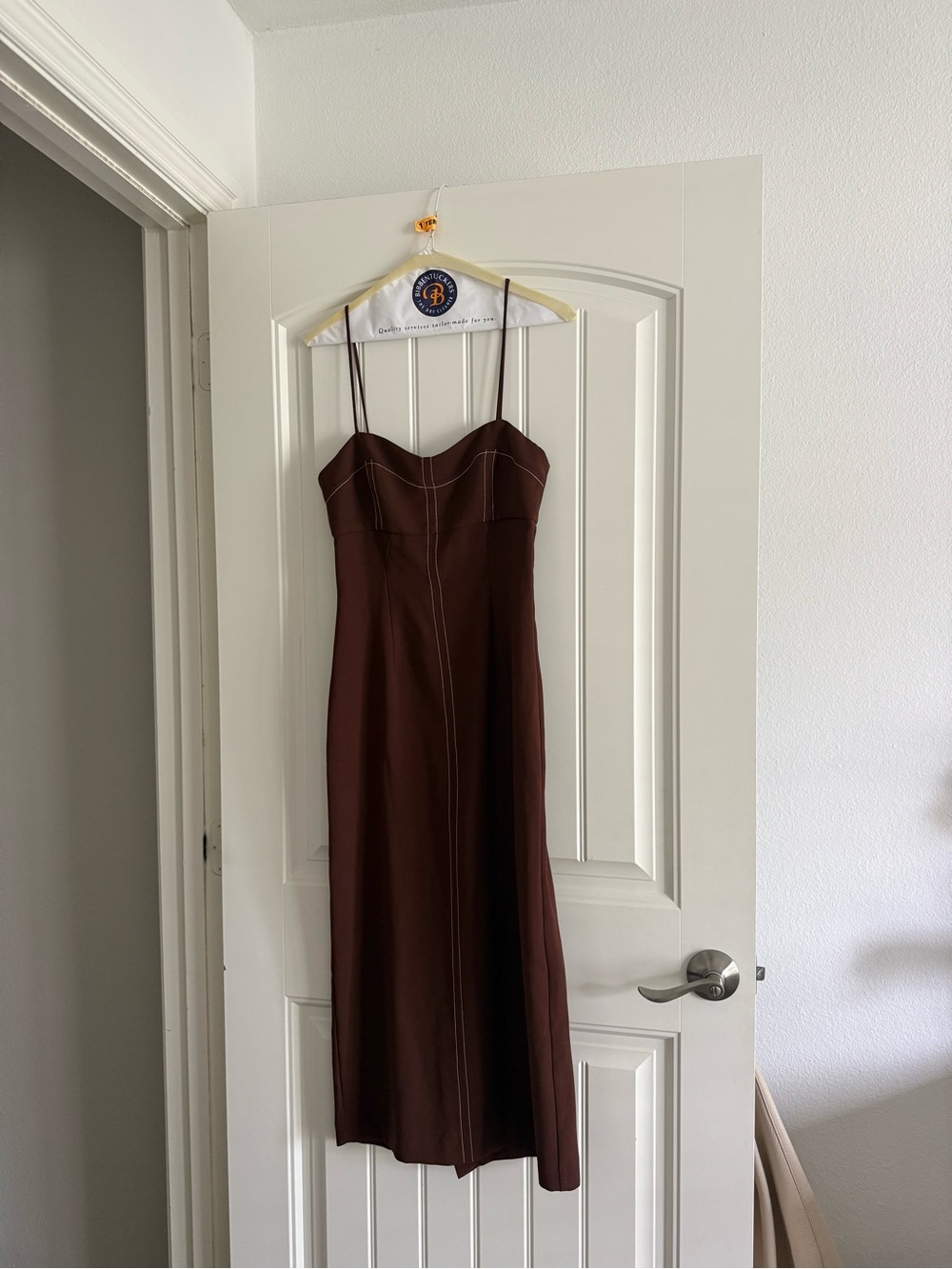 Zara Brown Strapless Midi Dress with Contrast Seams - Picture 5 of 7
